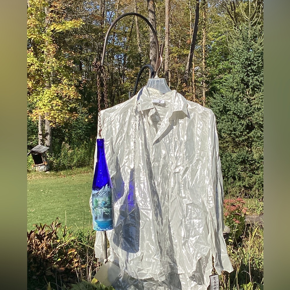 🩶 Vintage 80s Liquid Silver Metallic Blouse Hi Lo Bohemian Gypsy